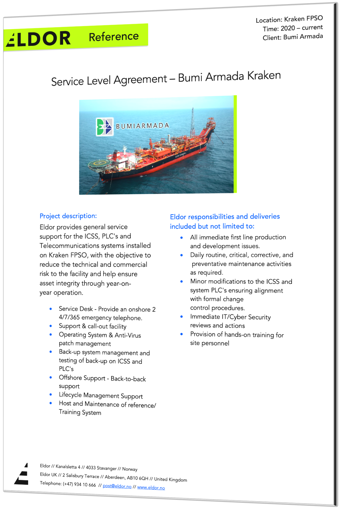 Bumi Armada Kraken Service Level Agreement